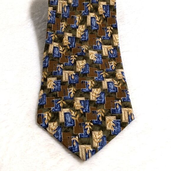 Vintage Men's 100% Silk Tie by Cambridge Classic Leaf Motif - Picture 10 of 11